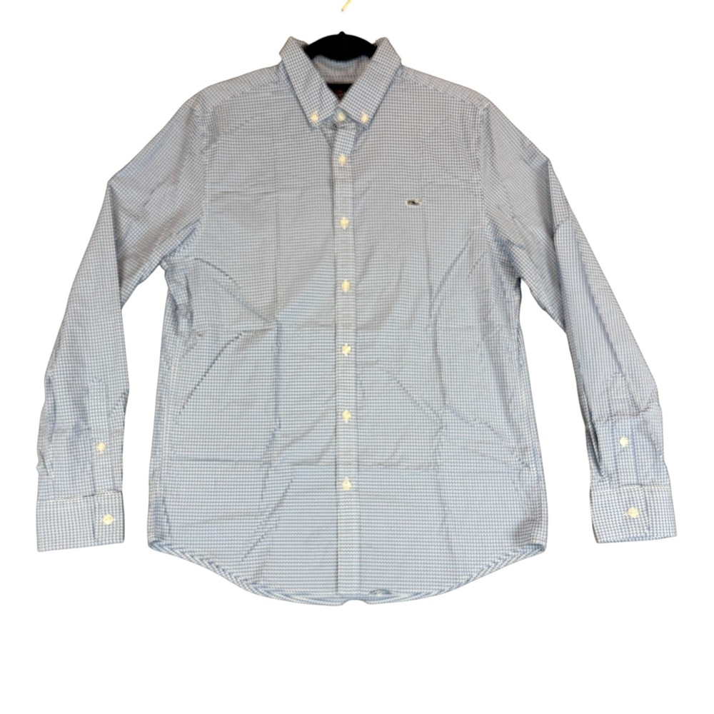 Vineyard Vines Button Down Shirt Mens Medium Blue Gingham Slim Fit Whale Shirt